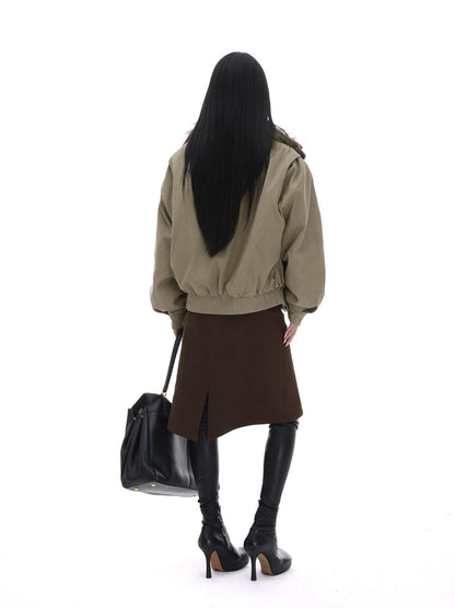 iamxiaa Coffee Brown Back Slit A Line Utilitarian Women&