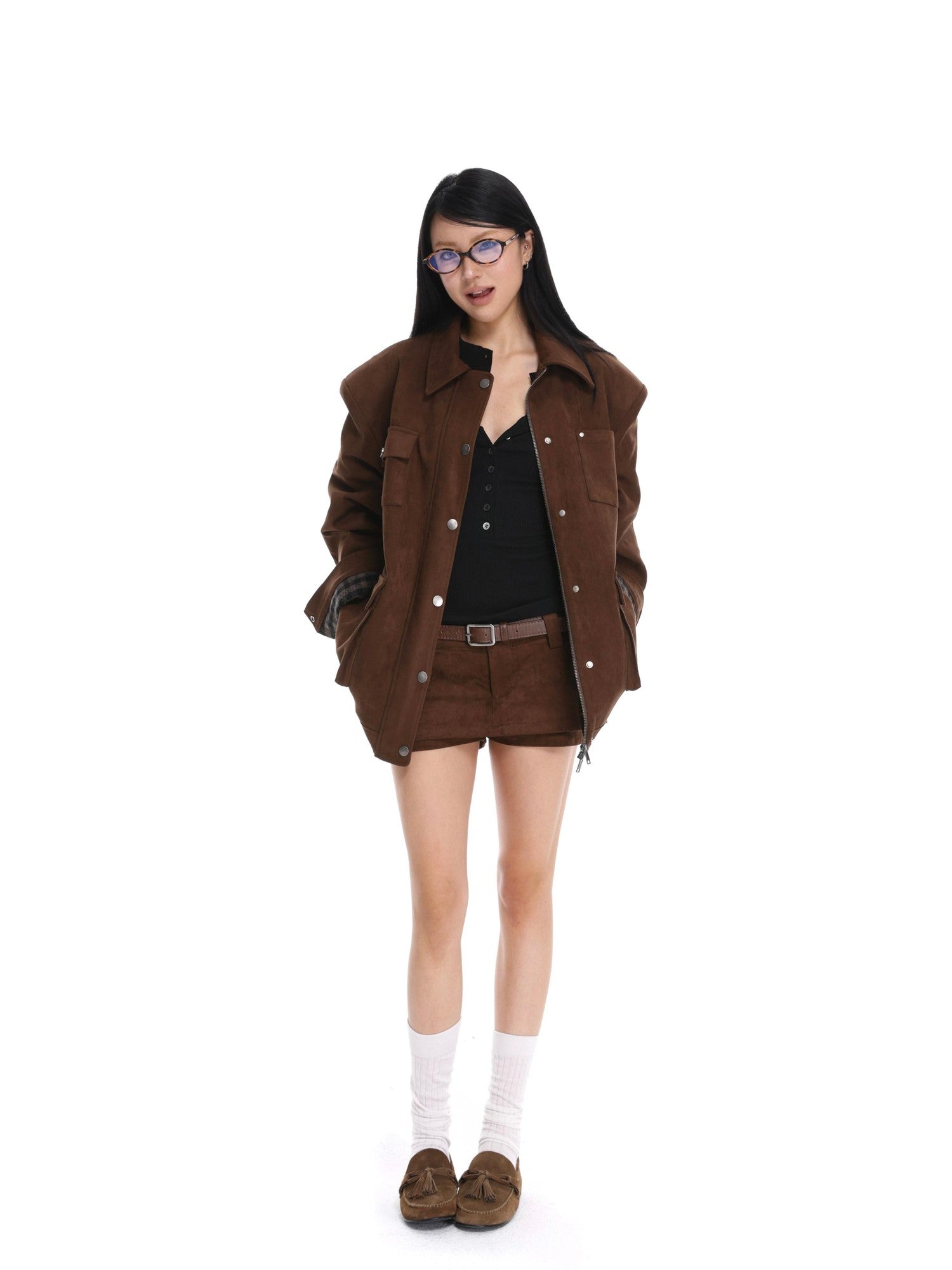 iamxiaa Coffee Brown Structured Oversized Mid Length Casual Women&