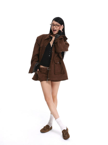 iamxiaa Coffee Brown Structured Oversized Mid Length Casual Women&