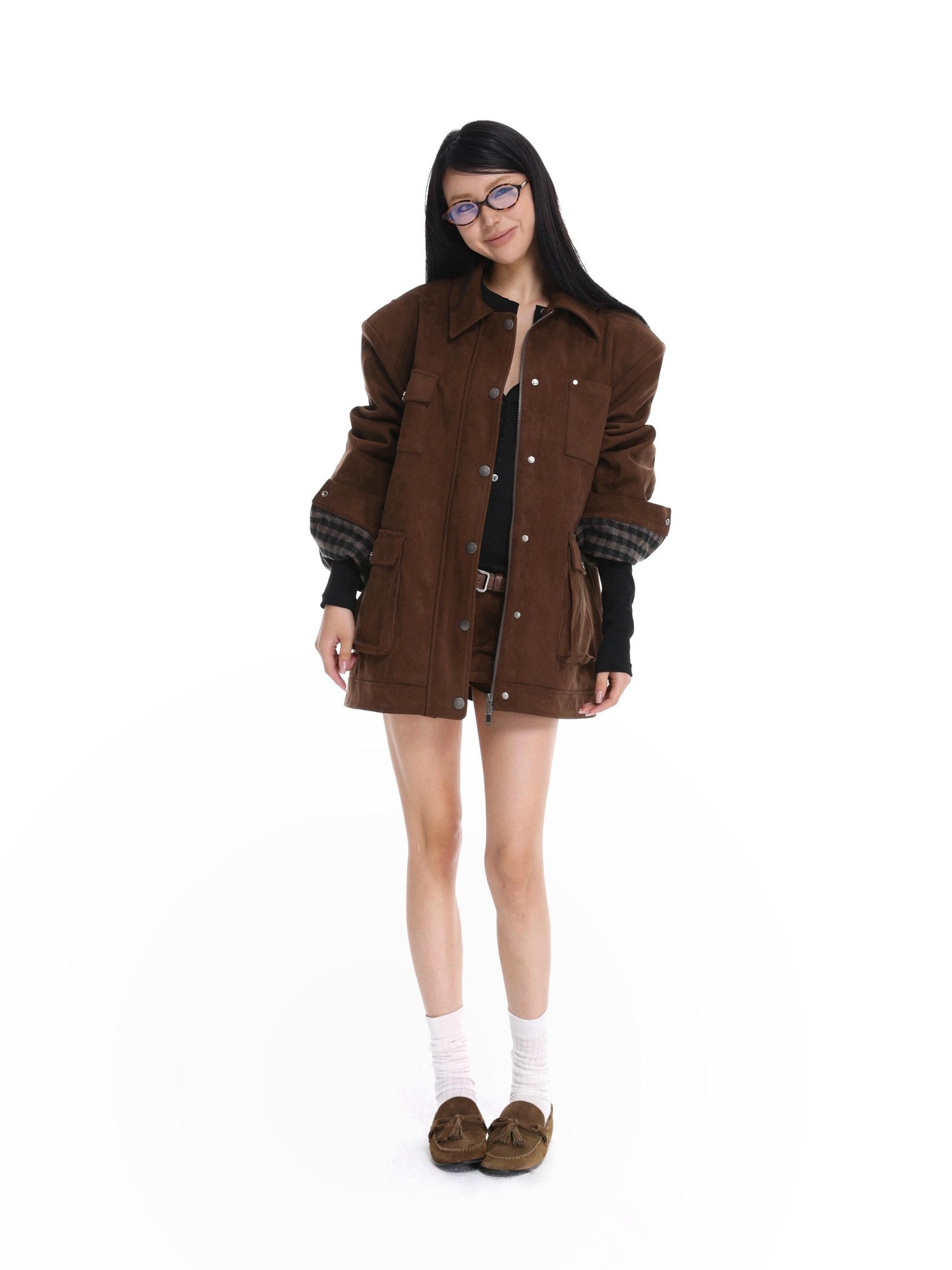iamxiaa Coffee Brown Structured Oversized Mid Length Casual Women&
