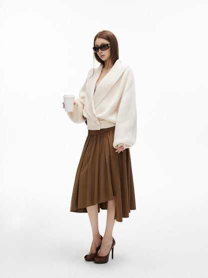 iamxiaa Coffee Green Asymmetric Hem 3d Pleats Wide Waist Women&