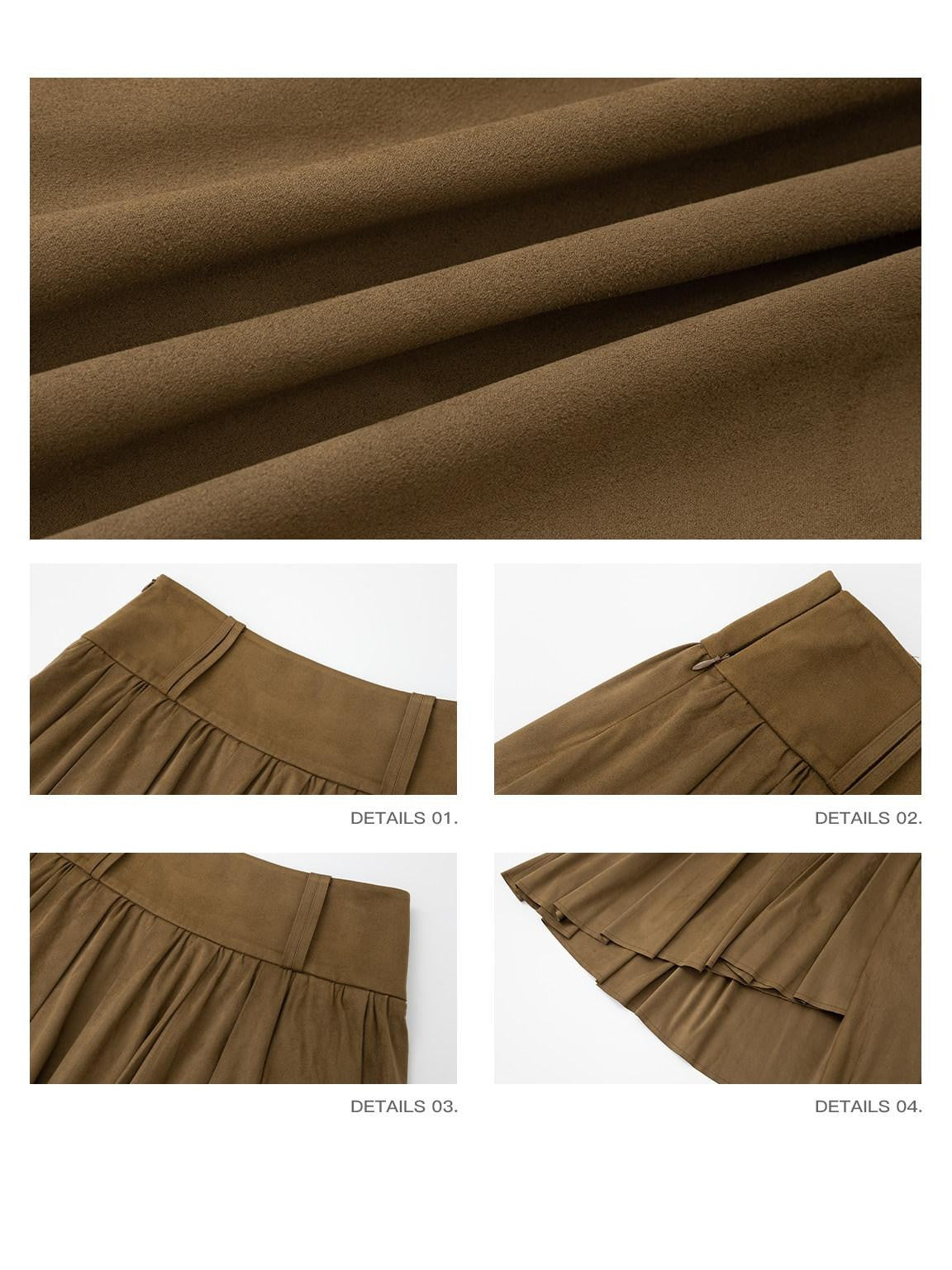 iamxiaa Coffee Green Asymmetric Hem 3d Pleats Wide Waist Women&