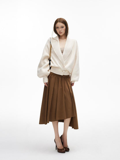 iamxiaa Coffee Green Asymmetric Hem 3d Pleats Wide Waist Women&