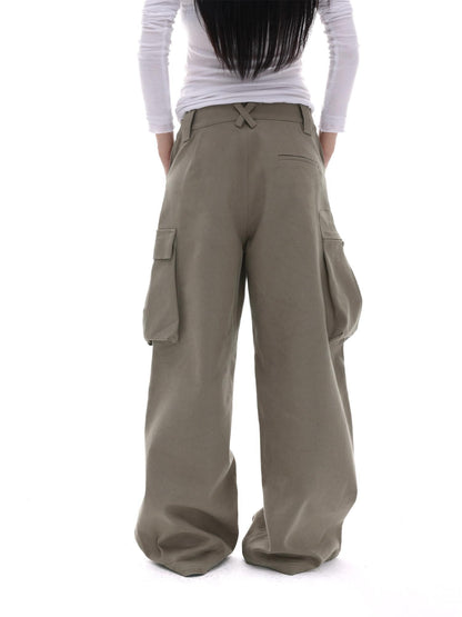 iamxiaa Coffee Multi Pocket Straight Leg Boxy Heavy Duty Women&