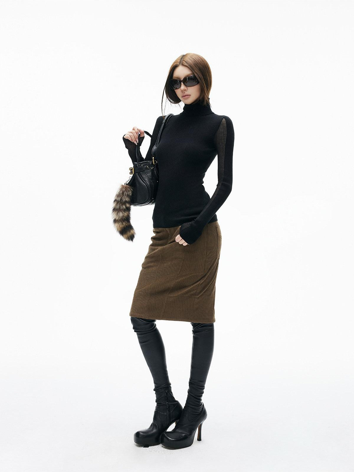 iamxiaa Coffee Paneled Hip Hugging Back Slit Slimming Women&