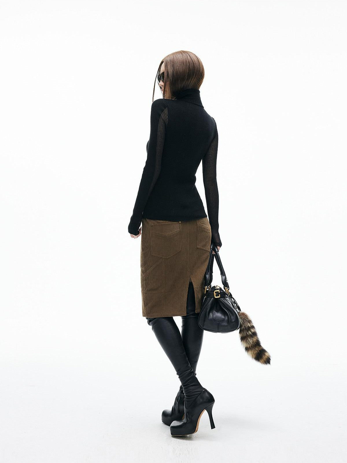 iamxiaa Coffee Paneled Hip Hugging Back Slit Slimming Women&