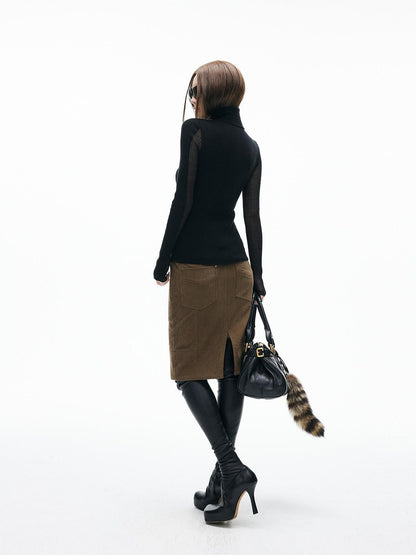 iamxiaa Coffee Paneled Hip Hugging Back Slit Slimming Women&