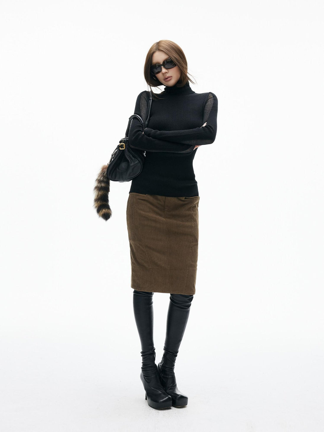iamxiaa Coffee Paneled Hip Hugging Back Slit Slimming Women&