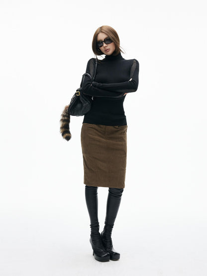 iamxiaa Coffee Paneled Hip Hugging Back Slit Slimming Women&