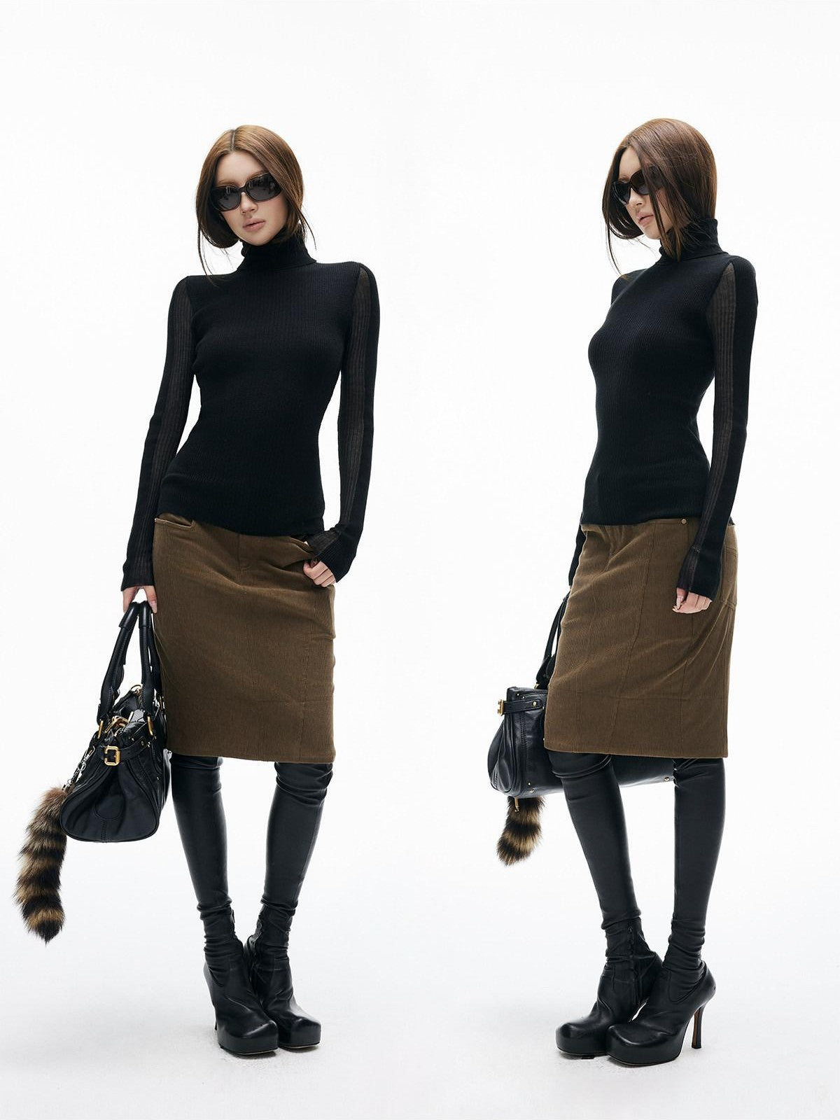 iamxiaa Coffee Paneled Hip Hugging Back Slit Slimming Women&