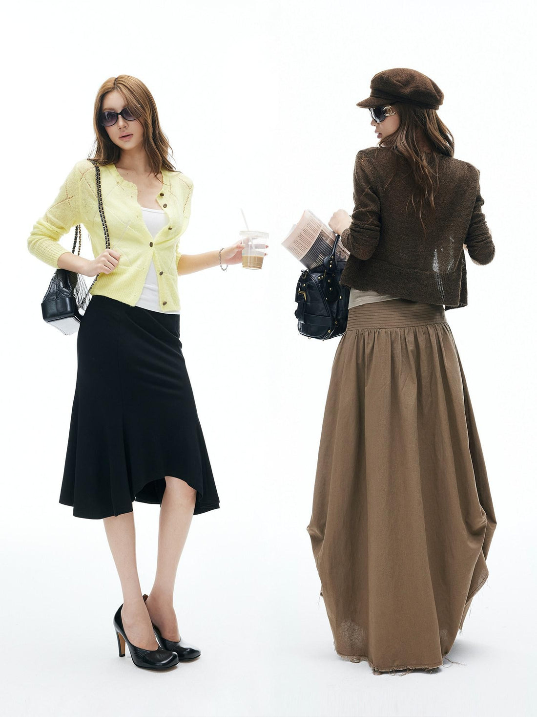 iamxiaa Coffee Yellow Two Tone Hollow Diamond Knit Women&