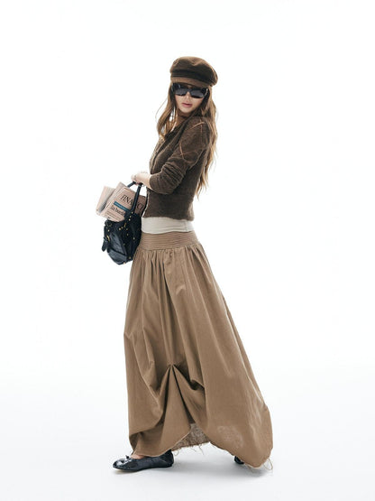 iamxiaa Coffee Yellow Two Tone Hollow Diamond Knit Women&