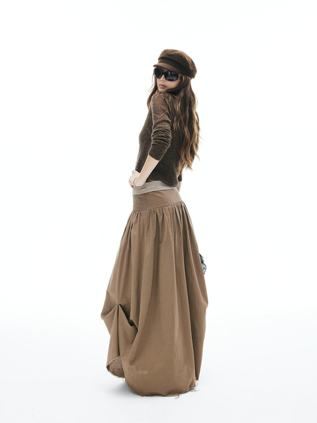 iamxiaa Coffee Yellow Two Tone Hollow Diamond Knit Women&