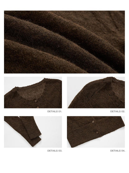 iamxiaa Coffee Yellow Two Tone Hollow Diamond Knit Women&