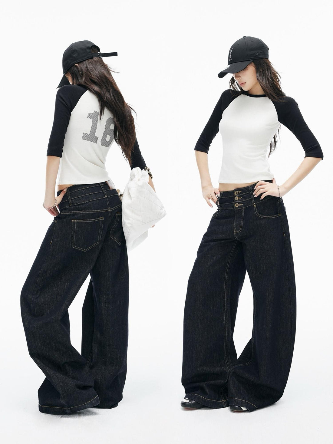 iamxiaa Color Block Rhinestone Raglan Sleeve Slim Fit Women&