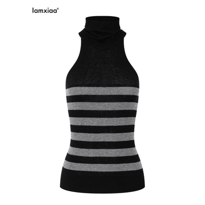 iamxiaa_Color_Block_Striped_Mock_Neck_Cold_Shoulder_Knit_Slim_Fit_Women&