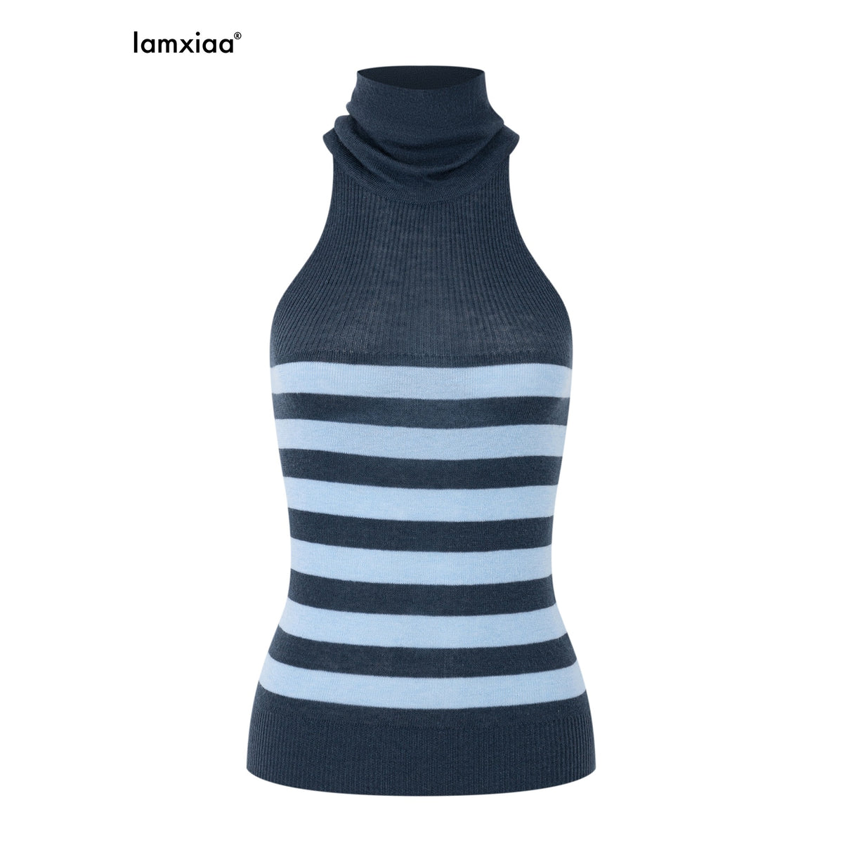iamxiaa_Color_Block_Striped_Mock_Neck_Cold_Shoulder_Knit_Slim_Fit_Women&