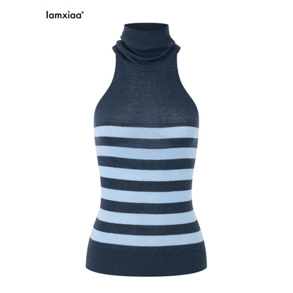 iamxiaa_Color_Block_Striped_Mock_Neck_Cold_Shoulder_Knit_Slim_Fit_Women&
