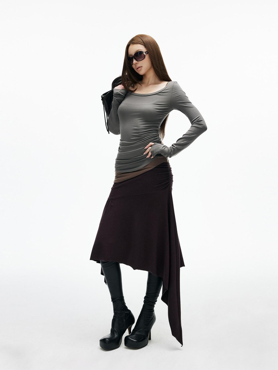 iamxiaa Colorblock Deconstructed Two Piece Slim Knit Women&