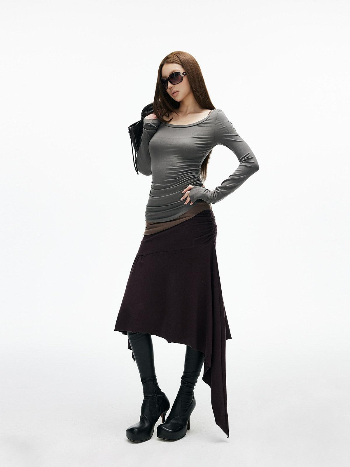 iamxiaa Colorblock Deconstructed Two Piece Slim Knit Women&
