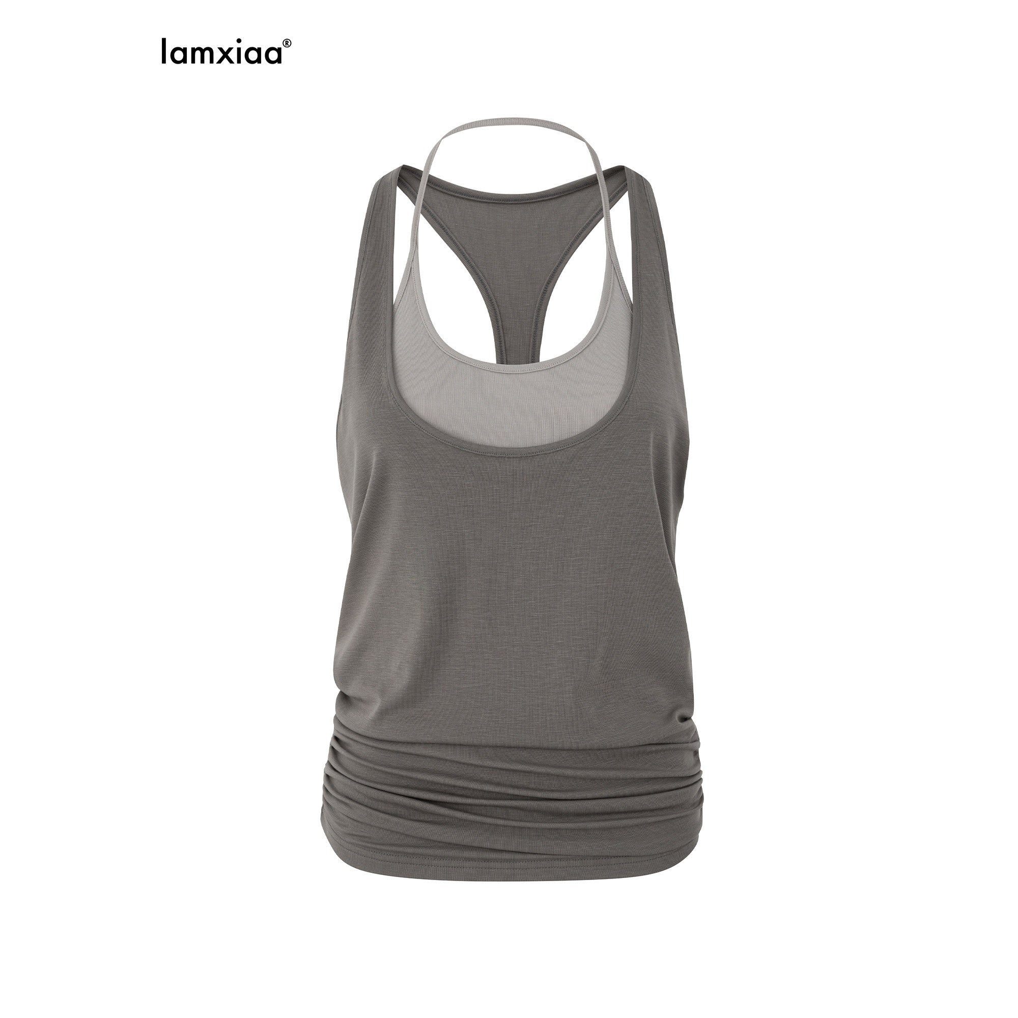 iamxiaa_Colorblock_Double_Layer_Faux_Two_Piece_Ruching_Halter_Women&