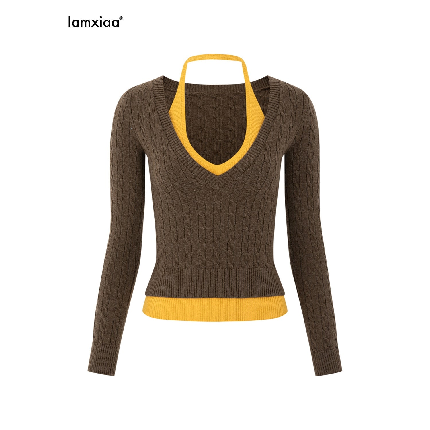 iamxiaa_Contrast_Cable_Knit_Aran_Faux_Two_Piece_Double_Layer_Collar_Women&