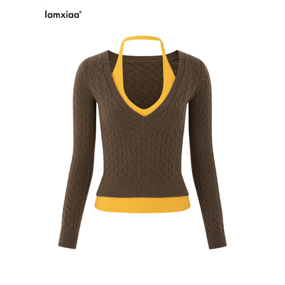 iamxiaa_Contrast_Cable_Knit_Aran_Faux_Two_Piece_Double_Layer_Collar_Women&