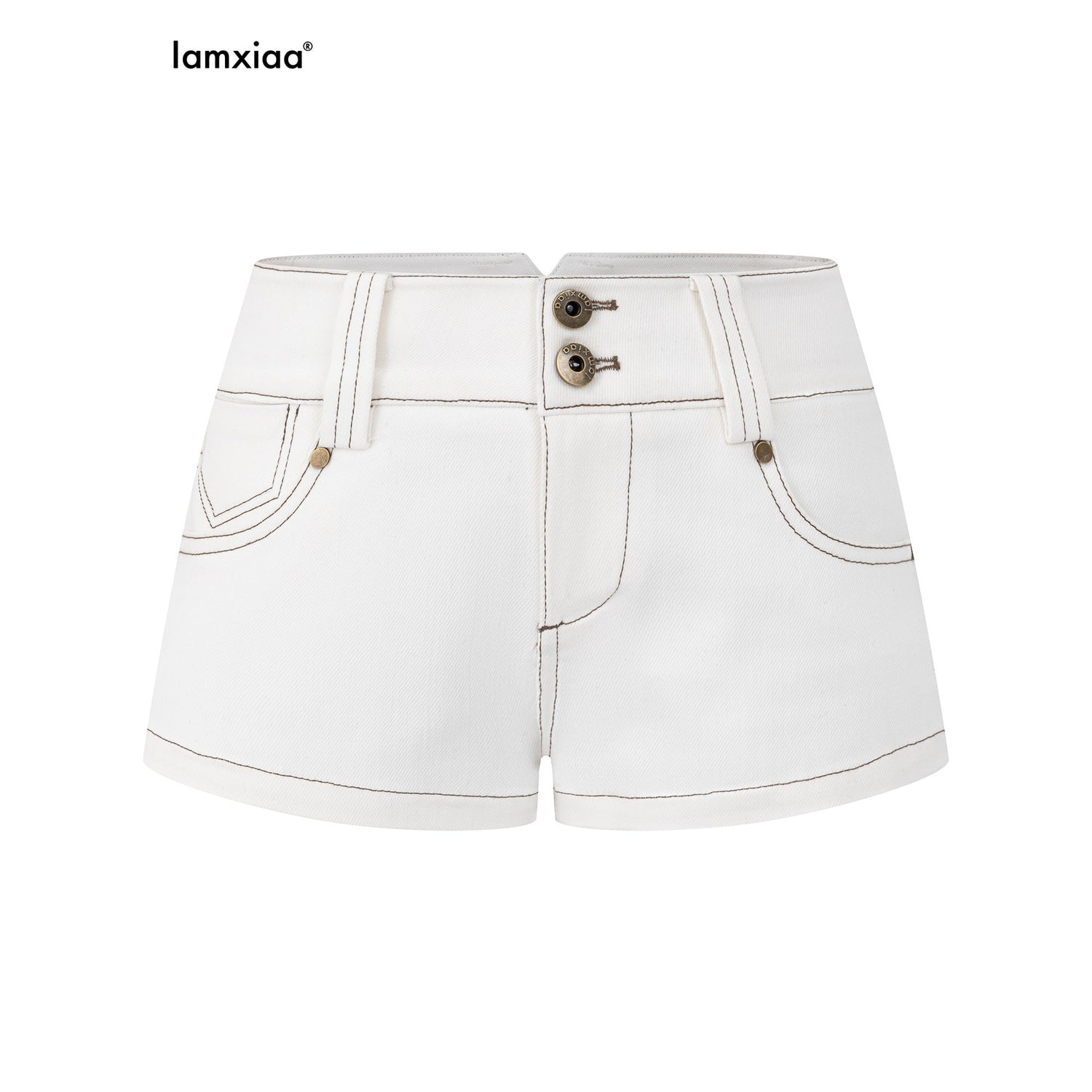 iamxiaa_Contrast_Stitch_Double_Button_Flap_Pocket_Low_Rise_Women&