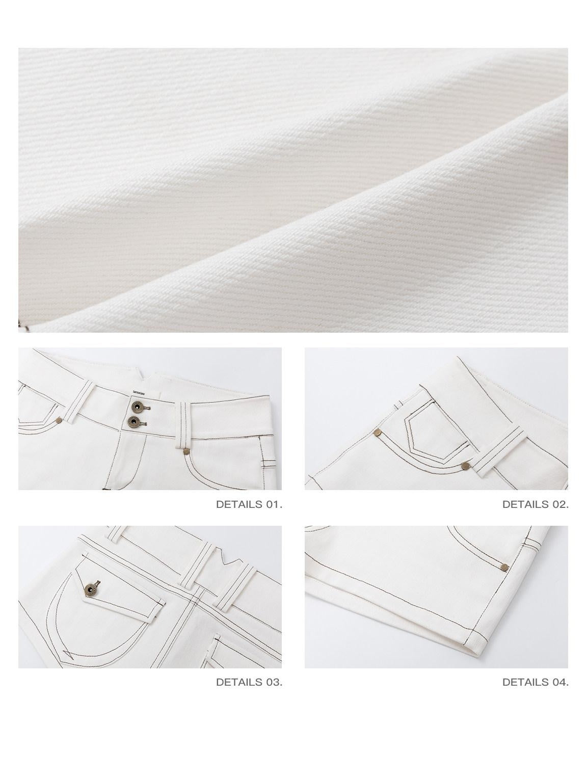 iamxiaa Contrast Stitch Double Button Flap Pocket Low Rise Women&