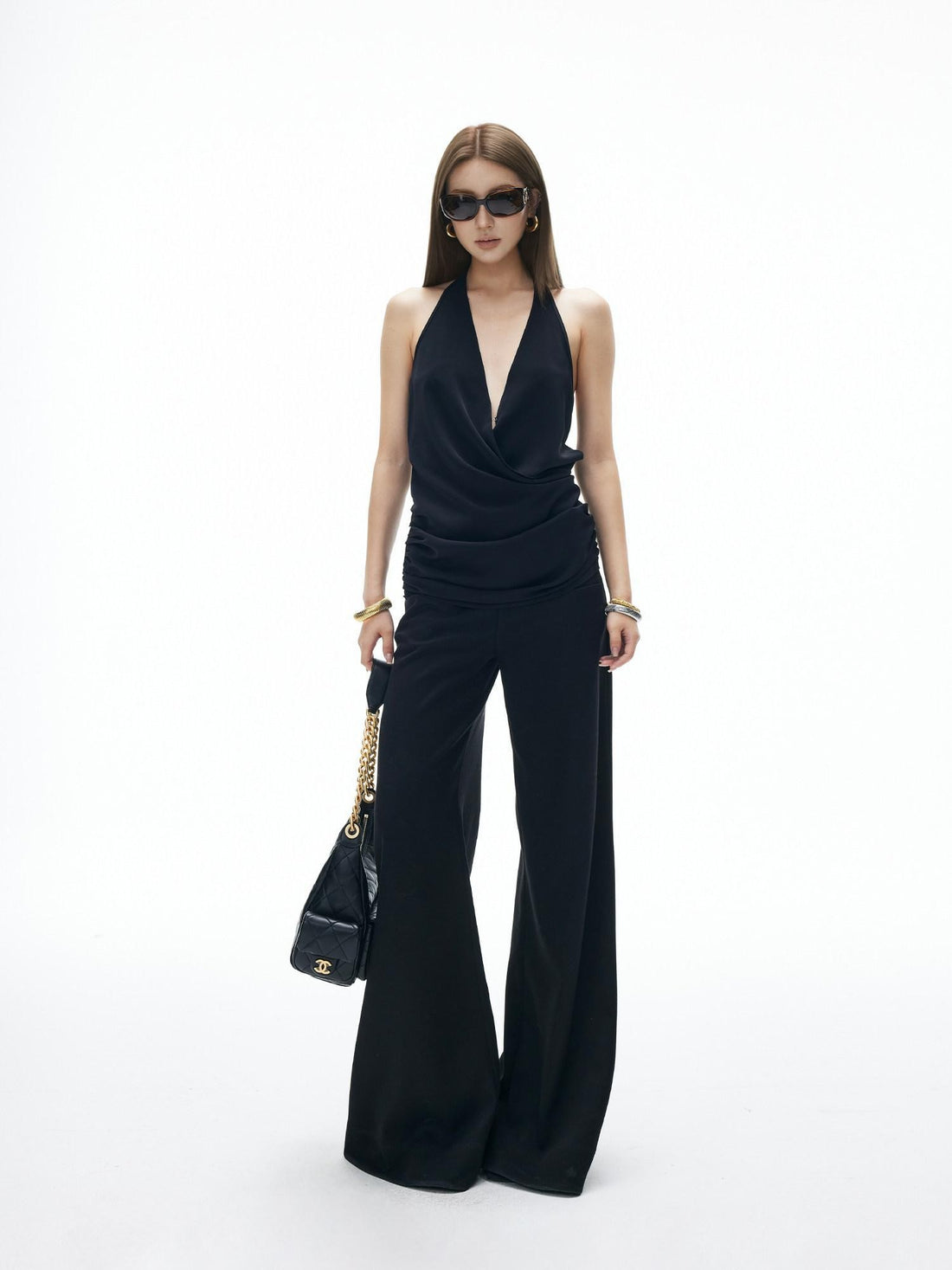 iamxiaa Crisscross Low Plunge V Ruched Backless Slimming Women&