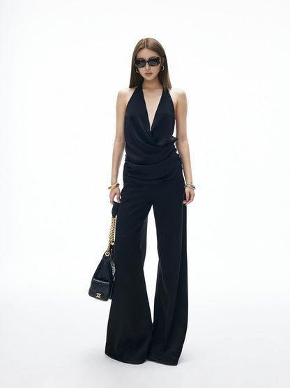 iamxiaa Crisscross Low Plunge V Ruched Backless Slimming Women&