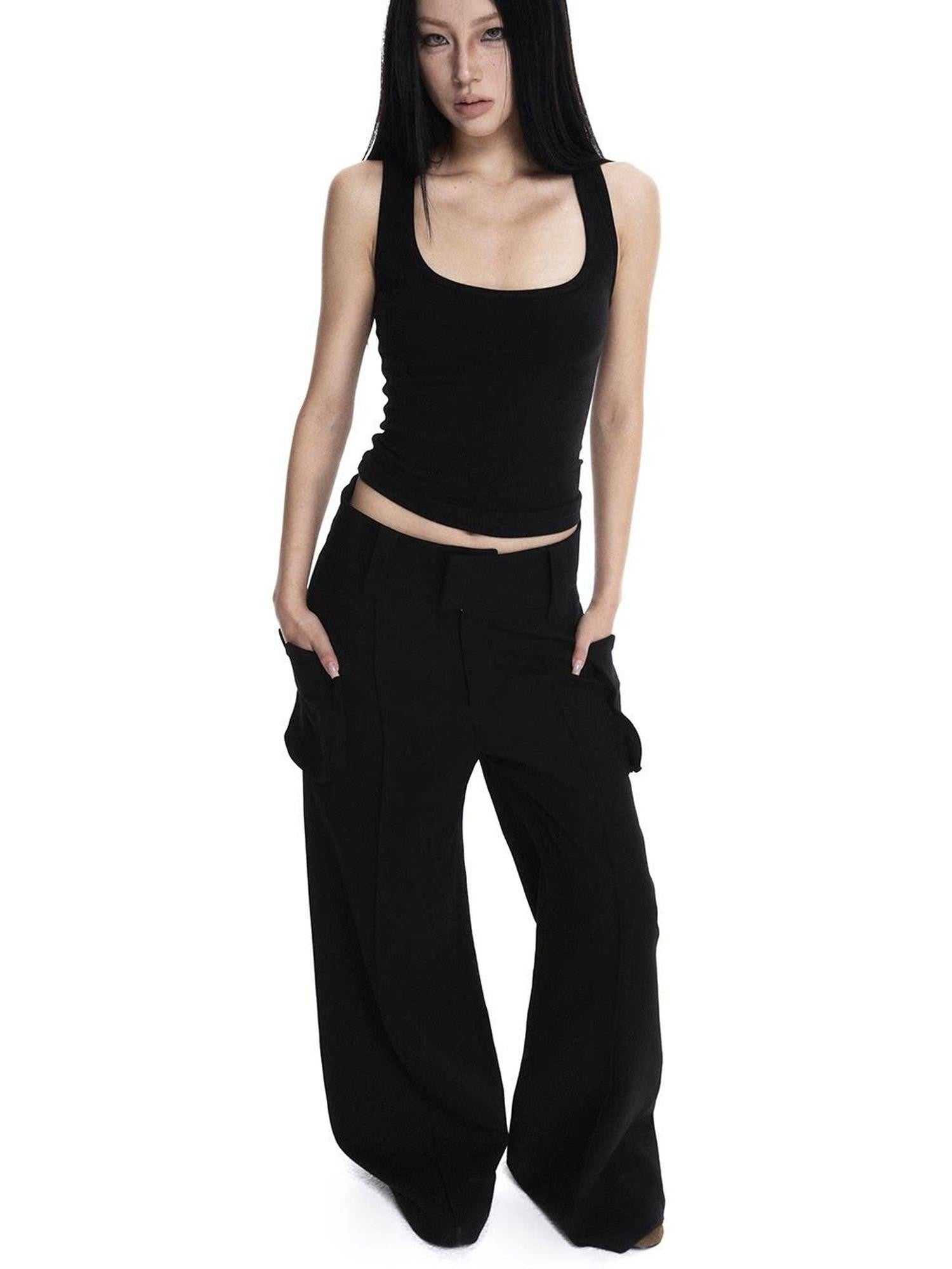 iamxiaa Cropped Brushed U Neck Slim Fit Women&