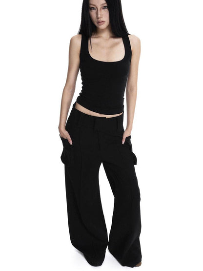 iamxiaa Cropped Brushed U Neck Slim Fit Women&