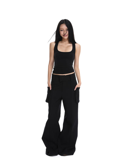 iamxiaa Cropped Brushed U Neck Slim Fit Women&