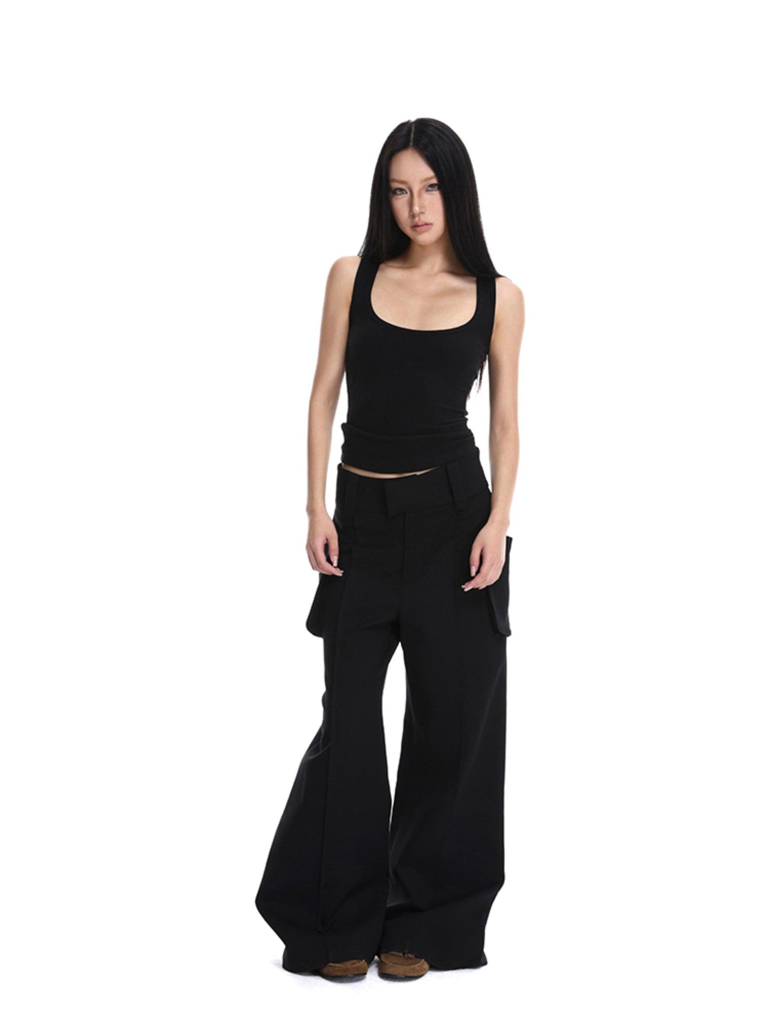 iamxiaa Cropped Brushed U Neck Slim Fit Women&
