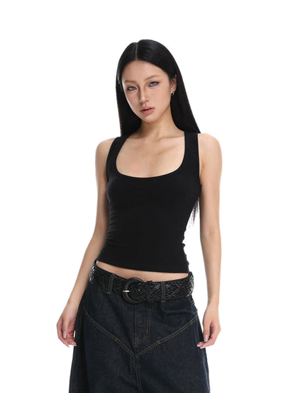 iamxiaa Cropped Brushed U Neck Slim Fit Women&
