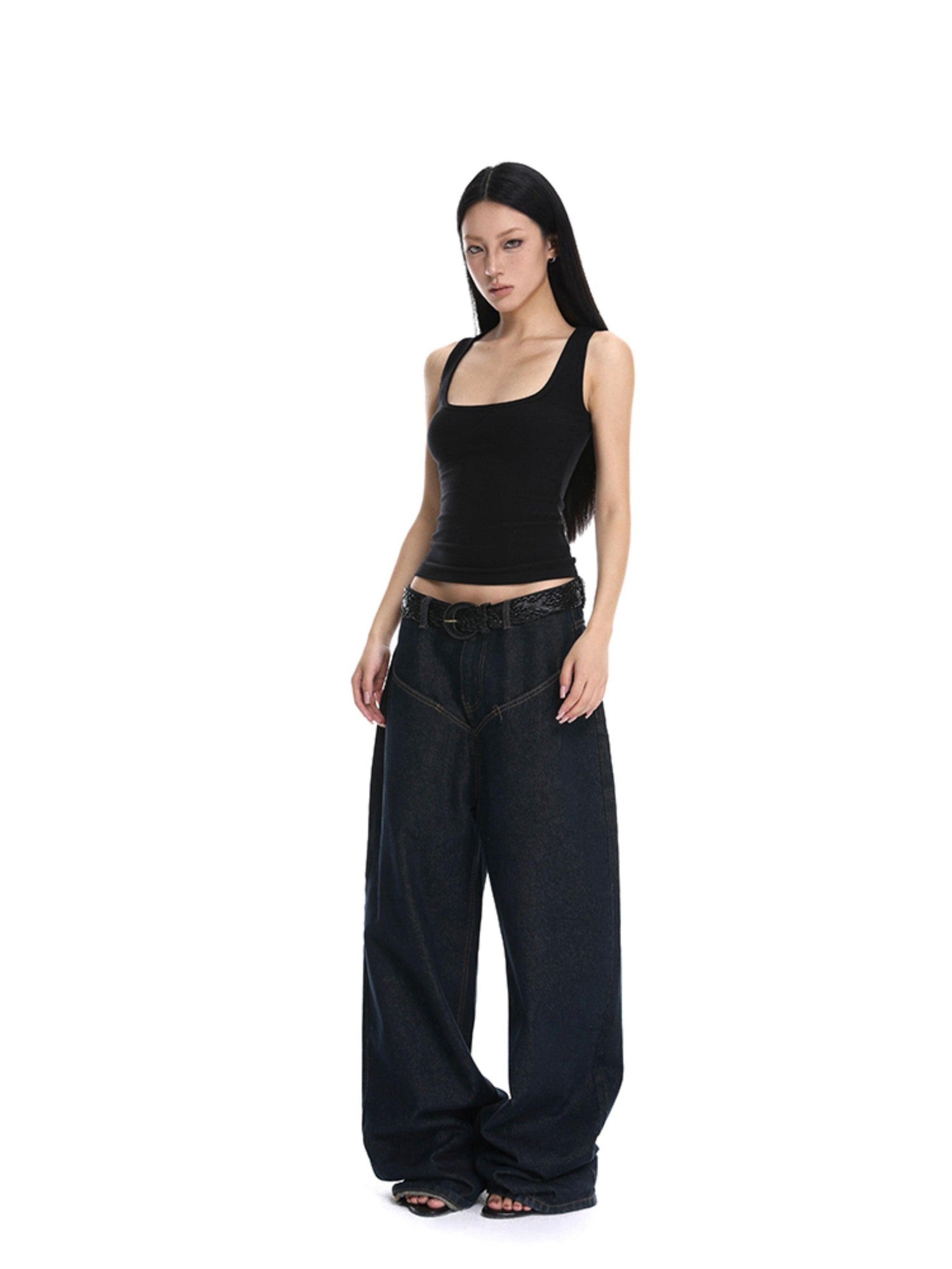iamxiaa Cropped Brushed U Neck Slim Fit Women&