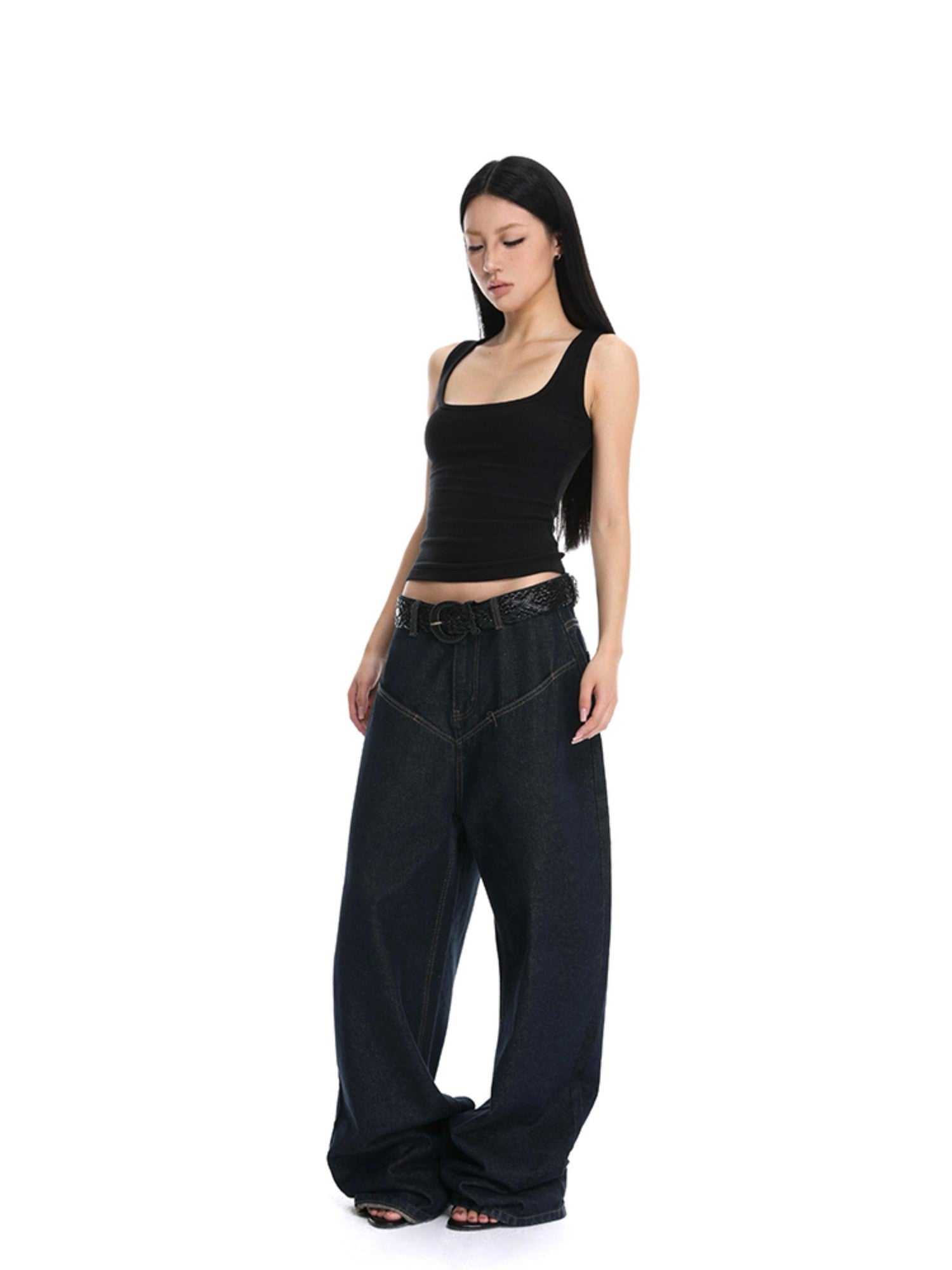 iamxiaa Cropped Brushed U Neck Slim Fit Women&
