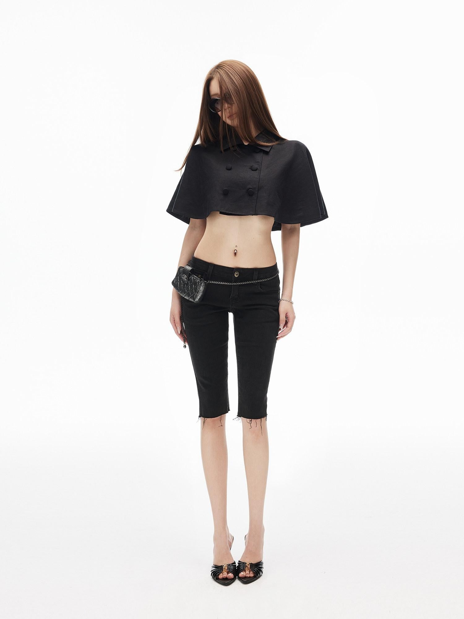 iamxiaa Cropped Double Breasted Lapel Court Women&