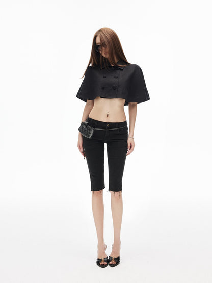 iamxiaa Cropped Double Breasted Lapel Court Women&