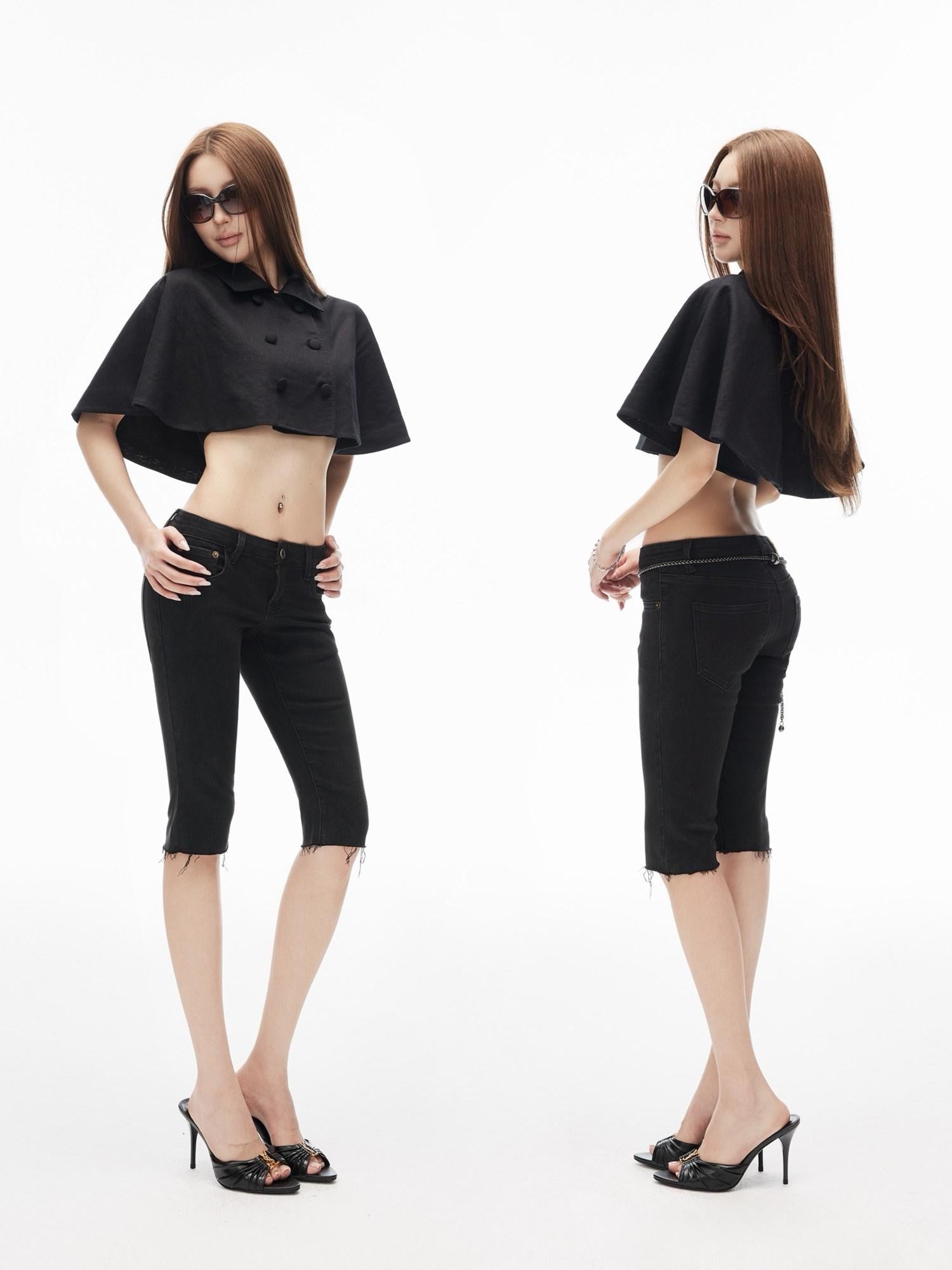 iamxiaa Cropped Double Breasted Lapel Court Women&