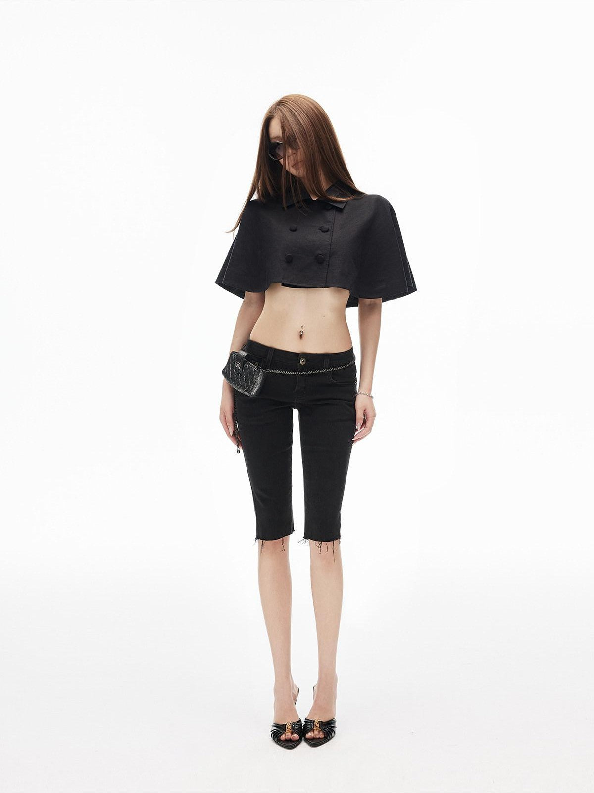 iamxiaa Cropped Double Breasted Lapel Court Women&