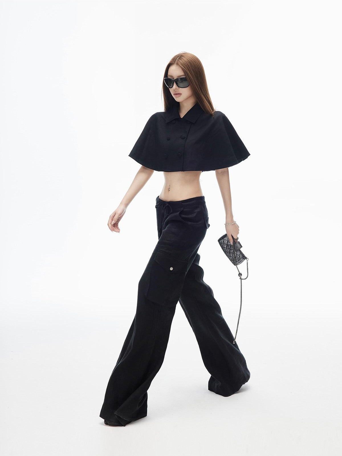 iamxiaa Cropped Double Breasted Lapel Court Women&