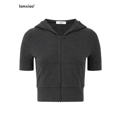 iamxiaa_Cropped_Hooded_Slim_Short_Sleeve_Drawstring_Straight_Women&