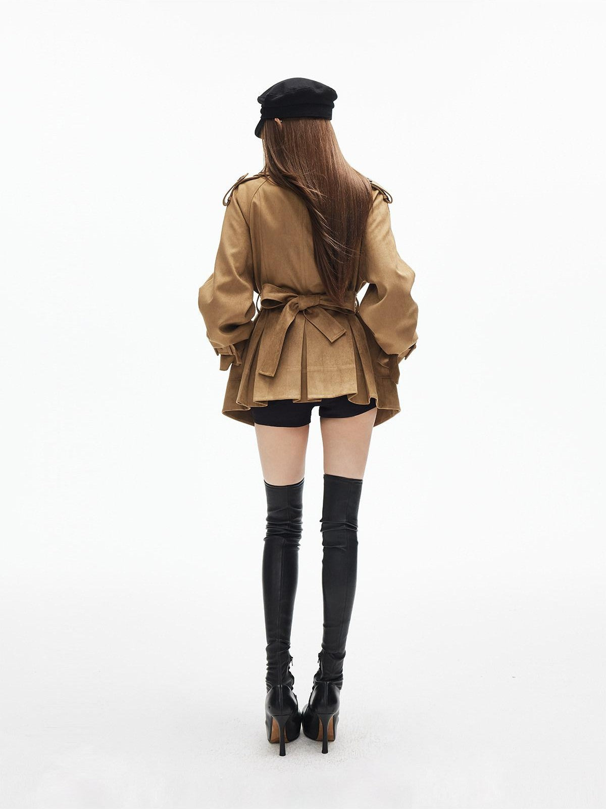 iamxiaa Cropped Large Lapel Wavy Placket Asymmetric Buttons Women&