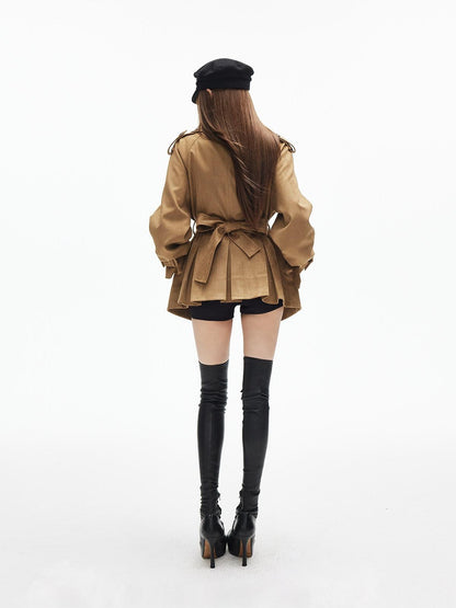iamxiaa Cropped Large Lapel Wavy Placket Asymmetric Buttons Women&