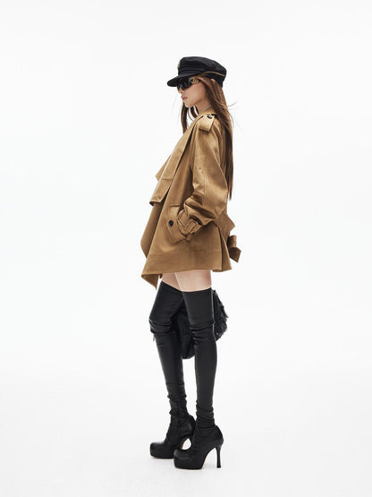 iamxiaa Cropped Large Lapel Wavy Placket Asymmetric Buttons Women&