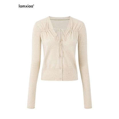 iamxiaa_Cropped_Ruched_Button_Front_V-neck_Women&