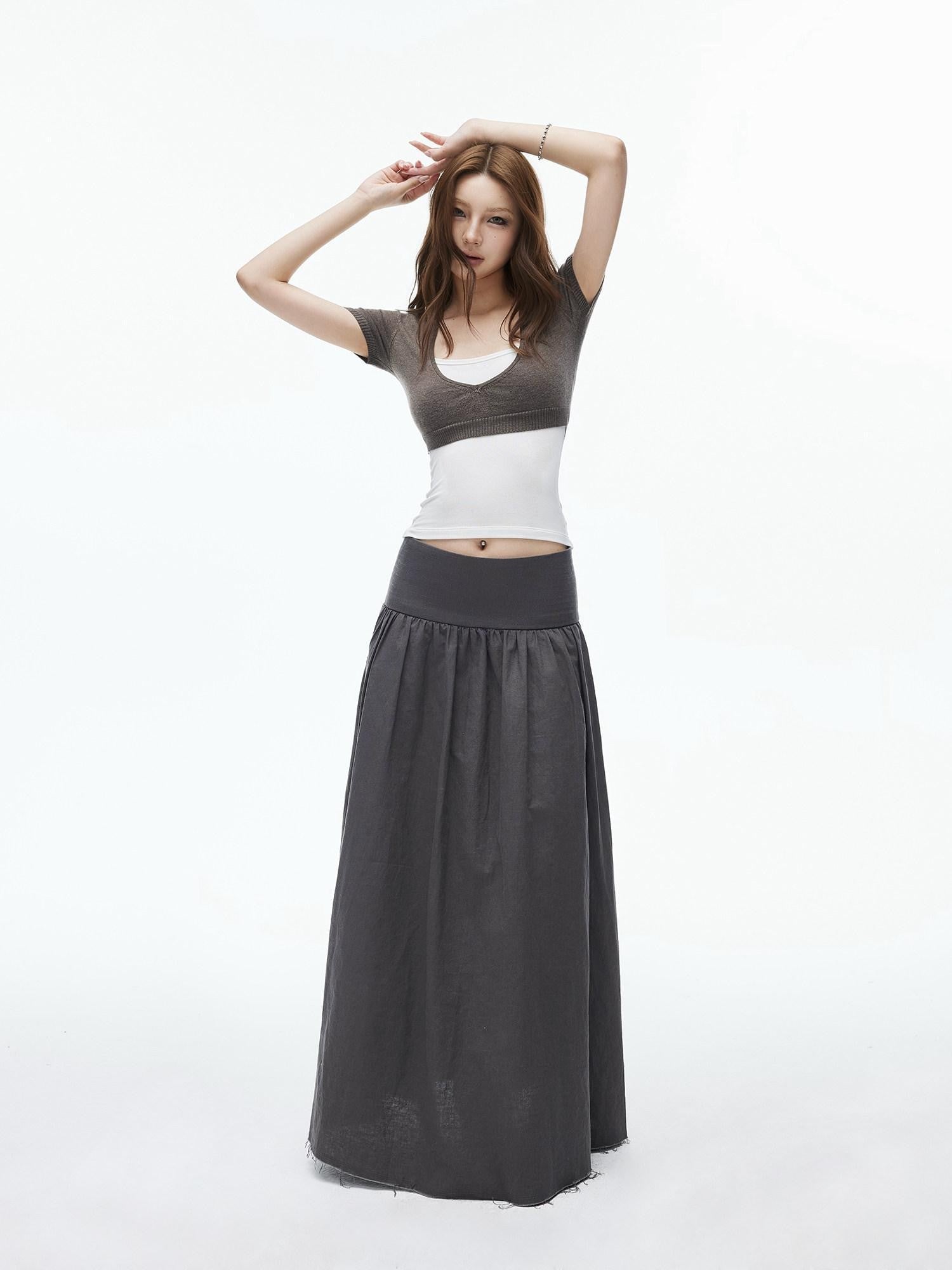 iamxiaa Cropped Sweetheart Ribbed Layered Short Sleeve Women&