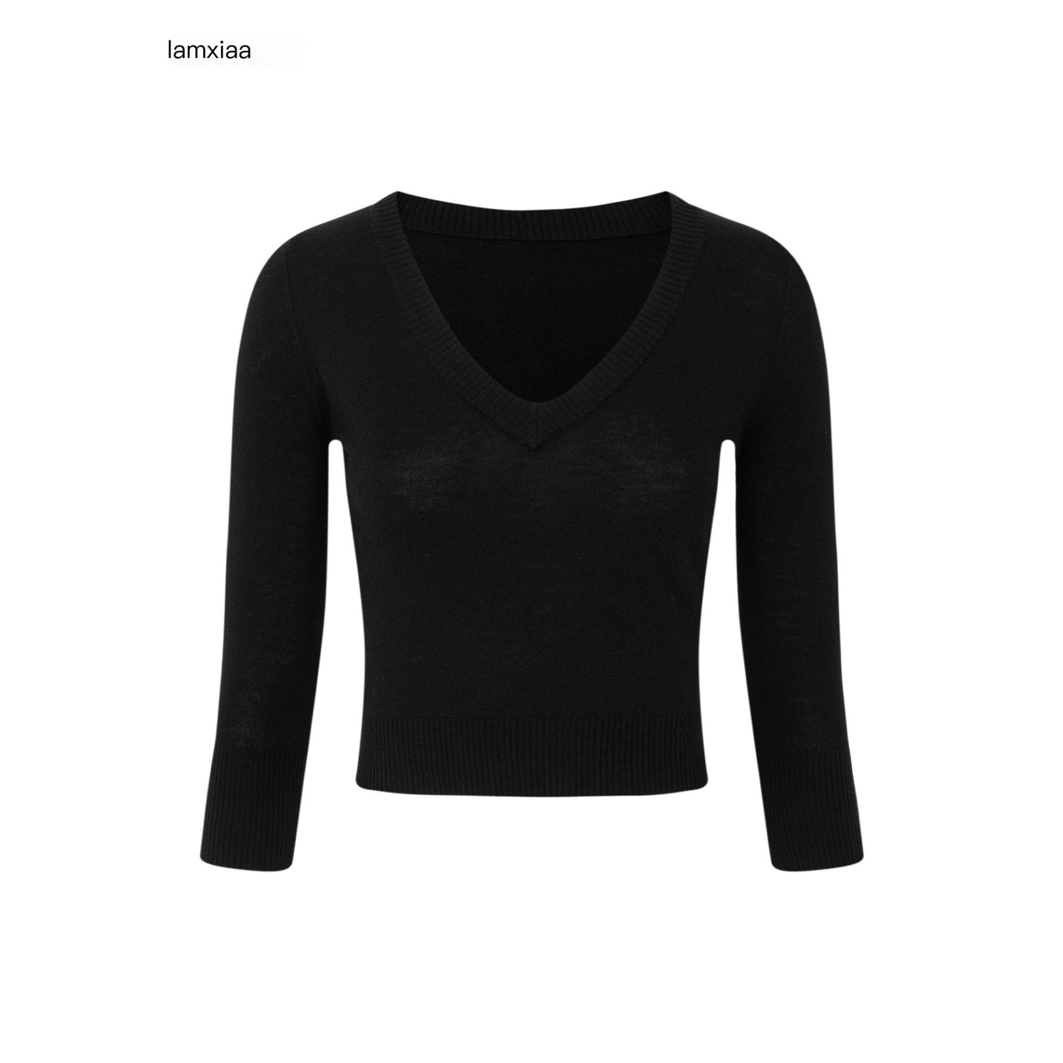 iamxiaa_Cropped_V-neck_Dense_Knit_Slim_Fit_Women&